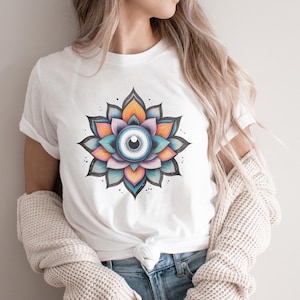 Mandala Eye T-Shirt, Floral Third Eye Shirt, Spiritual Gift T-Shirt, Meditation Shirt, Boho Style Tee, Graphic Design Shirt