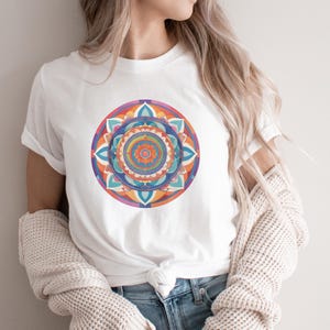 Mandala Art T-Shirt, Colorful Sacred Geometry, Boho Style Tee, Spiritual Gift Idea, Artistic TShirt, Unique Graphic Tee, Yoga Inspired