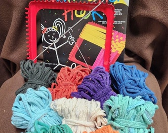 Potholder Kit, includes a 7.5”  red metal square loom, loops to weave 8 potholders, an instruction booklet with pictures & FREE SHIPPING: