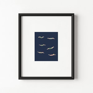 Winzige Leute Schwimmen Poster Minimalistische Wand Kunst Strand Haus Dekor