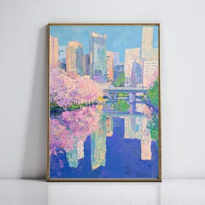 Tokyo Skyline Print, Pastel Japanese Wall Art, Shinjuku Travel Poster, Harajuku Digital Download
