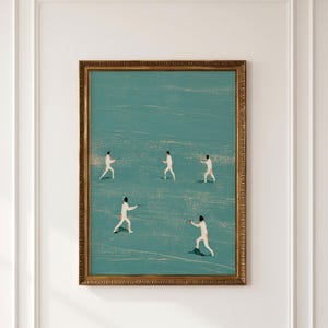 Minimalist Sports Wall Art, Tiny People Fencing Print, Gym Decor (Digital Download)
