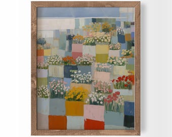 Tiny People Art Flower Market Print Florist Gift Danish Pastel Decor Floral Color Block