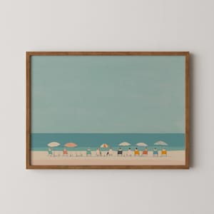 Minimalist Beach Day Print, Tiny People Swimming Poster, Vintage Coastal Wall Art, Cute Summer Digital Download