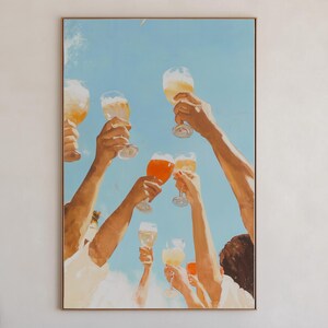 Cheers Painting Bar Cart Print Najlepszy prezent dla przyjaciół Salute Art Chin Chin Poster Przyjaźń Sztuka ścienna Mid Century Estetyczny jasnoniebieski wystrój MCM