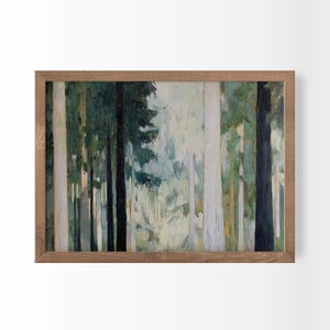 Impresión de arte de pared ancho con escena de bosque azul y verde abstracto de naturaleza