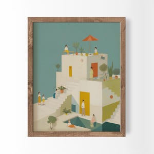 Surreale, tropische Wandkunst, kleine Leute zu Hause - Geometrisches minimalistisches Dekor