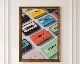 Cassette Tape Art, Colorful Mixtapes Poster Retro Music Tech Print (Digital Download)