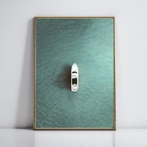 Luxury Yacht Print, Retro Ocean Poster, Old Money Wall Art, Coastal Boat Decor Digital Download