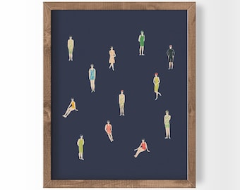 Schwimmer in Aquarell Kunst kleine Leute Schwimmbad Druck Sommer Poster Strand Haus Dekor minimalistische Wandkunst