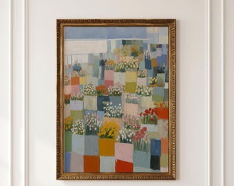 Flower Market Wall Art, Tiny People Print, Danish Pastel Decor (Digital Download)