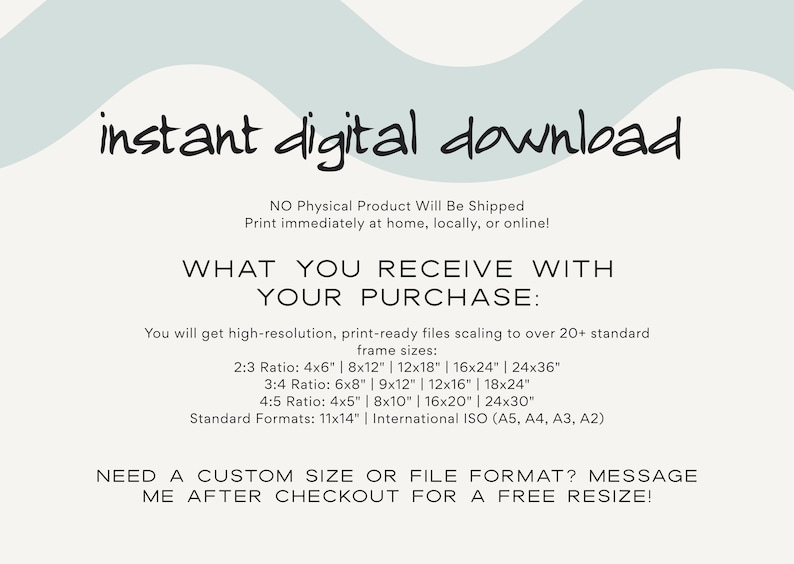 Instant digital download text panel with a small watercolor sample and details, sage green printable wall art, sage green digital download