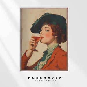Victorian Woman Cocktail Poster Old English Lady Portrait Dark Academia Wall Art Digital Download