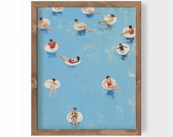 Summer Pool Print: Tiny People Swimming Wall Art (Digital Download)