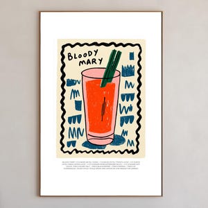 カクテルレシピアート シグネチャードリンクサイン バーカートプリント ファンキーなアルコールウォールアート ブラッディマリーポスター ホームバー 印刷可能 ギフト