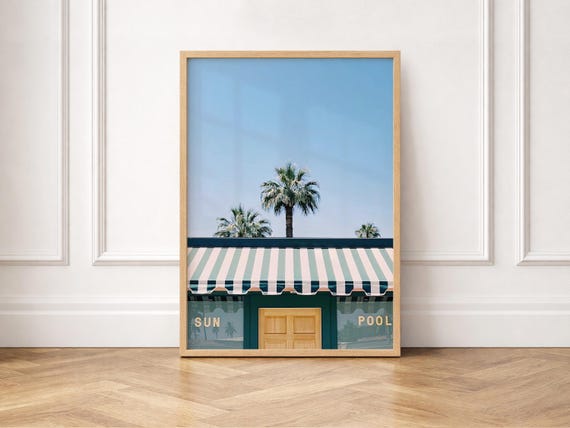 Retro Poolside Print, Palm Springs Aesthetic Poster Cabana Wall Decor (Digital Download)