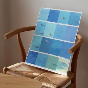 Summer Swimmers Art Print Minimalist Pool Poster, Quirky Tiny People Wall Decor (Digital Download) image 9