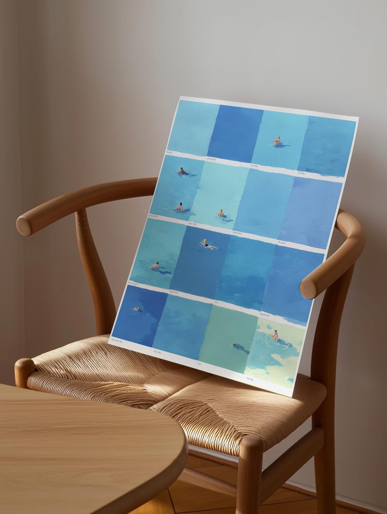 Summer Swimmers Art Print Minimalist Pool Poster, Quirky Tiny People Wall Decor (Digital Download) image 9