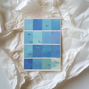 Summer Swimmers Art Print Minimalist Pool Poster, Quirky Tiny People Wall Decor (Digital Download) image 3
