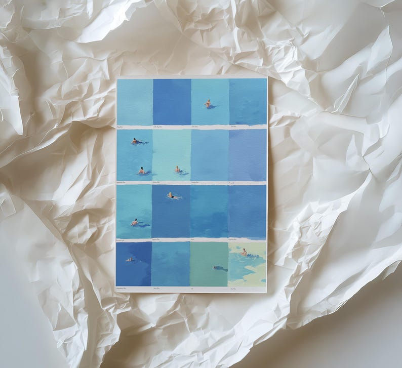 Summer Swimmers Art Print Minimalist Pool Poster, Quirky Tiny People Wall Decor (Digital Download) image 3