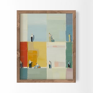 Bauhaus Design Architecture Print Tiny People Art Neutral Earth Tones Bookshelf Decor