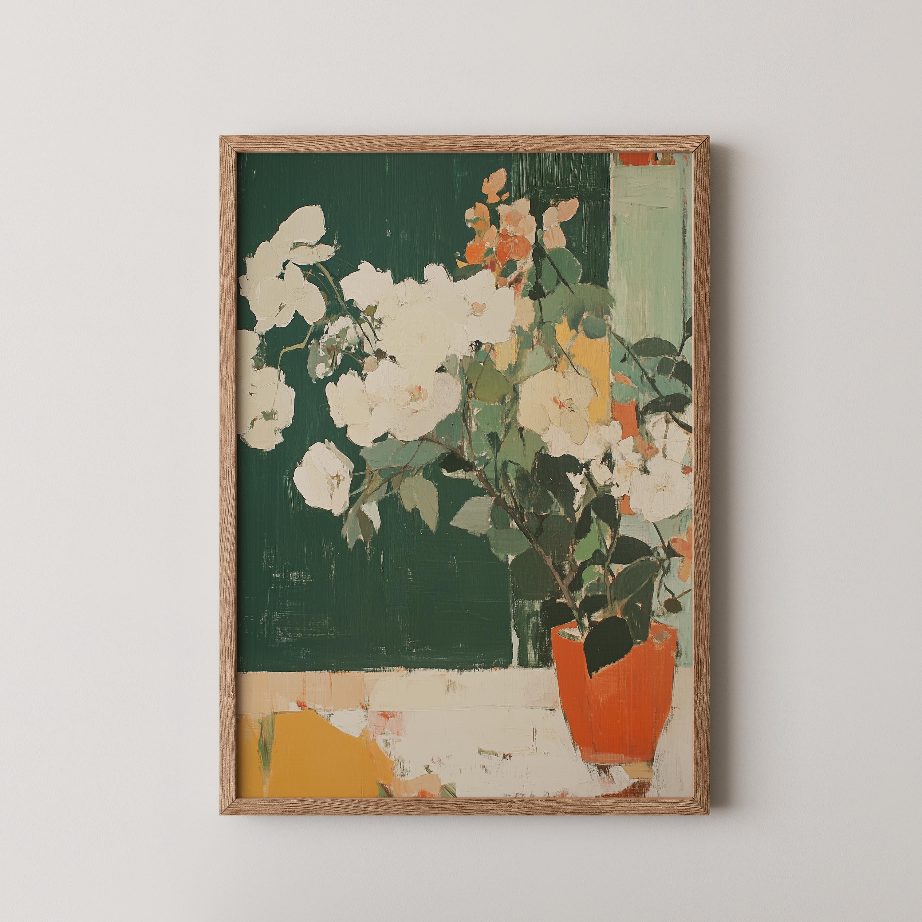 蘭の壁掛けアート 抽象的な花の絵画 緑のフレンチカントリー デジタル