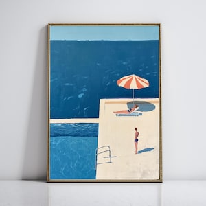Retro Swimming Art Swimming Pool Print Gift for Swimmer Minimalist Wall Decor Summer Sea Poster Swim Print Printable Wall Art