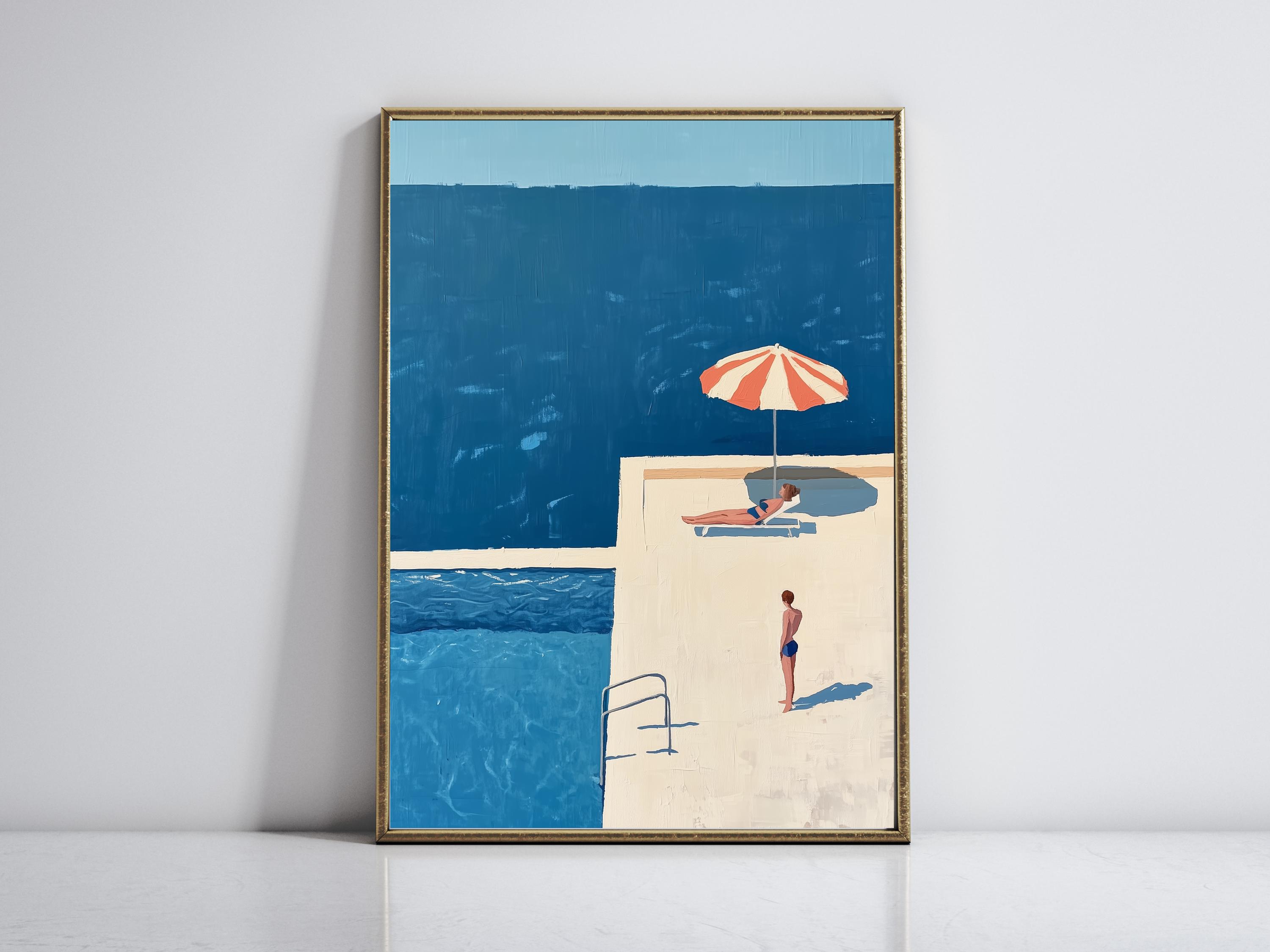 Retro Swimming Art Swimming Pool Print Gift for Swimmer Minimalist Wall Decor Summer Sea Poster Swim Print Printable Wall Art