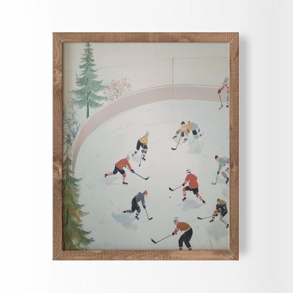 Minimalist People Ice Hockey Print Scandinavian Style Athletic Decor