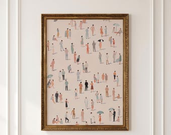 Abstract Tiny People Print, Art Work Neutral Dopamine Decor (Digital Download)