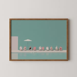 Swimming Pool Print, Summer Vacation Wall Art, Poolside Poster, Modern Beach Decor Digital Download