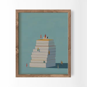 Reading Poster Reader Artwork Tiny People on Stack of Book Shelf Decor (Digital Download)