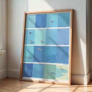 Summer Swimmers Art Print Minimalist Pool Poster, Quirky Tiny People Wall Decor (Digital Download) image 7