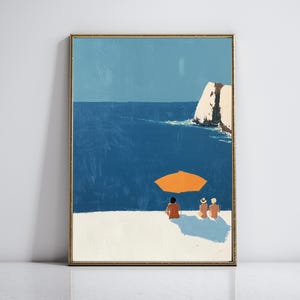 Tra mare e cielo, poster estetico Hockney, poster vintage MCM Ocean, poster costiero stravagante, preppy, download digitale