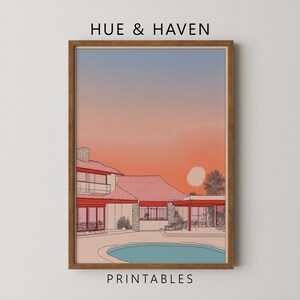 Sunrise Over Mid Century Modern House Art: MCM Printable Desert Home Decor