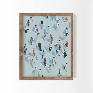 Whimsical Skateboarders Painting, Playful Tiny People Wall Art (Digital Download)