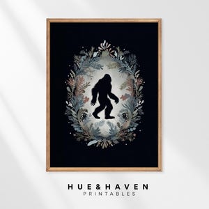 Bigfoot Wall Art Mystical Sasquatch Poster Woodland Forest Rustic Cabin Cryptid Print Digital Download