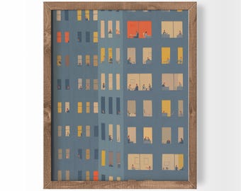 Night Lights Contemporary Artwork Abstract People Art Whimsical Painting Apartment Decor