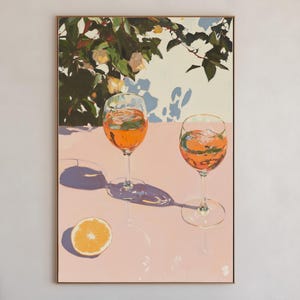Aperol Spritz Print Mid Century Bar Cart Art Retro Cocktail Wall Decor Italiaanse Spritz Poster Mediterrane keuken Decor Blush Pink schilderij