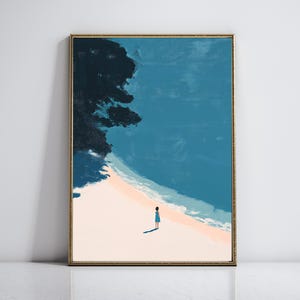 Minimalist Beach Art Tiny People At Beach Lake House Decor Whimsical Kids Decor Pool House Art Gift for Swimmer Printable