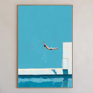 Arte de natación retro, impresión de piscina, decoración de pared minimalista, impresión de verano, póster de mar, impresión de natación, arte de pared imprimible