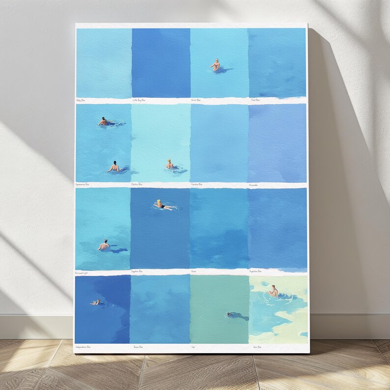 Summer Swimmers Art Print Minimalist Pool Poster, Quirky Tiny People Wall Decor (Digital Download) image 10