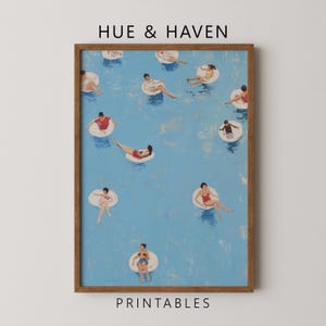 Tiny People Swimming Print, Floating in Water Poster, Summer Pool Wall Art, Gift for Swimmer Digital Download