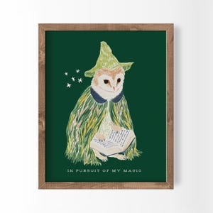 Tovenaarsuil kunst magische print groene uil poster grillige dopamine decor (digitale download)