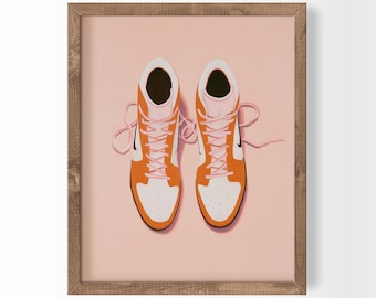 Retro Sneaker Art Print | Funky Pink Orange Shoe Wall Art (Digital Download)