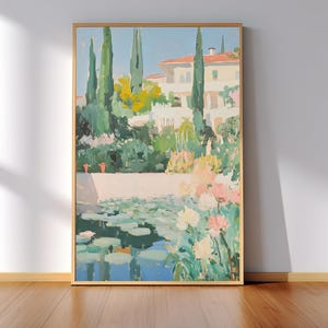 Mediterranean Garden Print, Italian Countryside Poster, Rustic Cottagecore Wall Art, Tuscany Villa Digital