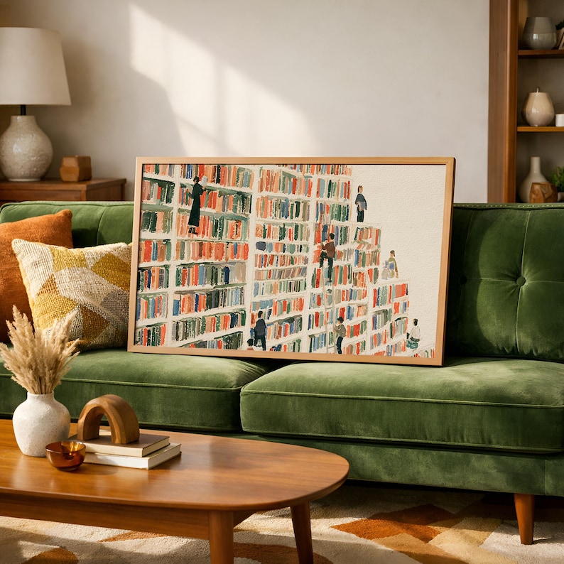 Whimsical Bookshelf Wall Art, Light Academia Print, Graduation Gift ...