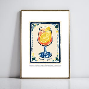 Aperol Spritz Print Cocktail Recipe Art Whimsical Bar Cart Print Retro Cocktail Poster Aperol Spritz Art Printable