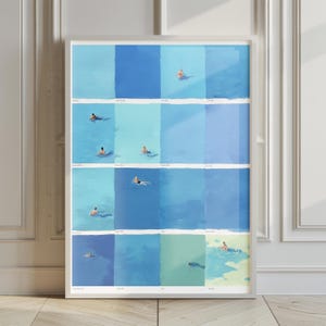 Summer Swimmers Art Print Minimalist Pool Poster, Quirky Tiny People Wall Decor (Digital Download) image 2
