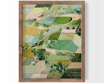 Rustic Farmhouse Wall Art Sage Green Aerial Landscape Print Cottagecore Country (Digital Download)